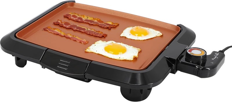 Mega chef Electric Grill with Copper Non-Stick Coating, Adjustable Temperature Control & Drip Tray, Versatile Small Kitchen Appliance (10.63 Inch Grill) - Image 1